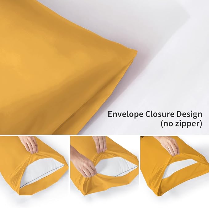 YIYEA 100% Brushed Microfiber King Pillowcase Set of 4 Pillow Cases Standard, Soft and Cozy, Wrinkle, Fade, Stain Resistant Envelop Closure Bed Pillow Cover(King Size 20 inch x 36 inch )