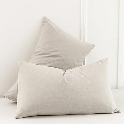 MooMee Bedding Pillowcases Pack of 2 100% Washed Cotton Linen Like Textured Breathable Durable Soft Comfy (Heathered Cream Grey, King)