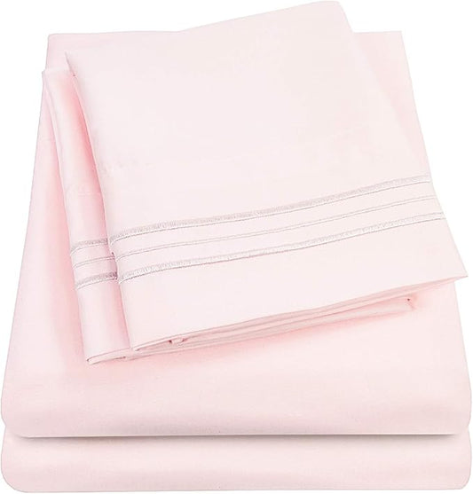 1500 Supreme Collection Queen Sheet Sets Pale Pink - Luxury Hotel Bed Sheets and Pillowcase Set for Queen Mattress - Extra Soft, Elastic Corner Straps, Deep Pocket Sheets, Queen Pale Pink