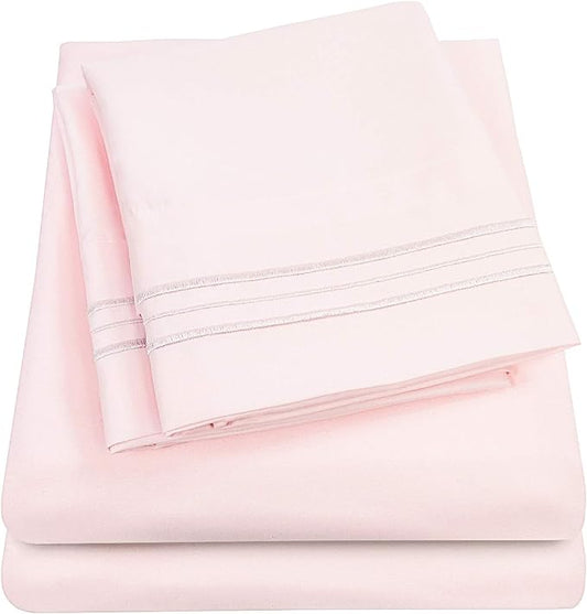1500 Supreme Collection Full Sheet Sets Pale Pink - Luxury Hotel Bed Sheets and Pillowcase Set for Full Mattress - Extra Soft, Elastic Corner Straps, Deep Pocket Sheets, Full Pale Pink