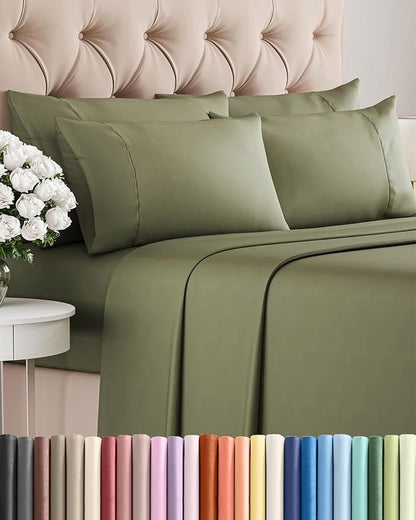 King 6 Piece Sheet Set - Comfy Breathable & Cooling - Ultra-Soft Hotel Luxury Bedding Set with 8-16 Inch Deep Pockets - 1 Flat & 1 Fitted Sheet & 4 Pillowcases - Wrinkle Free & Easy Care - Sage Green