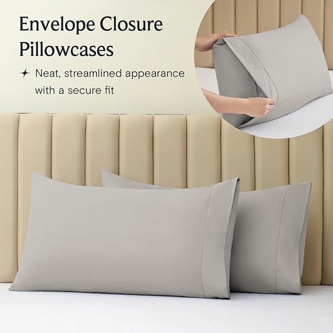 LuxClub 4 PC Queen Sheet Set, Breathable Luxury Bed Sheets, Deep Pockets 18" Wrinkle Free Cooling Sheets Machine Washable Hotel Bedding Silky Soft - Light Taupe Queen