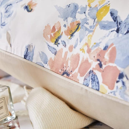 WINLIFE 100% Cotton Pillowcases Set of 2 Watercolor Rose Flowers Printed Pillow Cases Orange Blue Decorative Pillow Cover (Queen 20x30'', Floral)