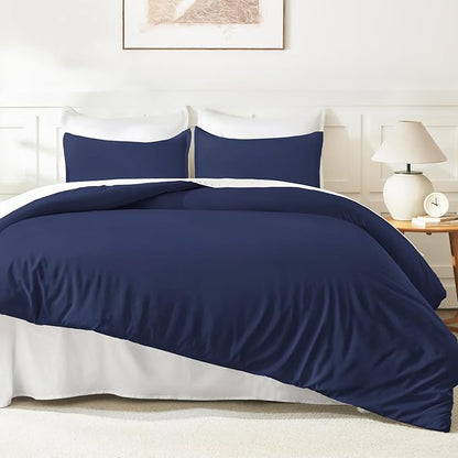 Litanika Comforters Navy Blue Oversized Queen Size, 3 Pieces Lightweight Solid Bedding Set & Collections, All Season Fluffy Bed Set (98x98In Comforter & 2 Pillowcases)