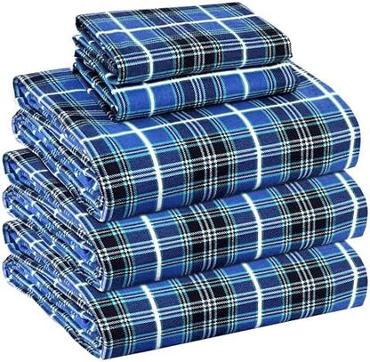 RUVANTI Flannel Sheets Set Split King Size, Blue Plaid
