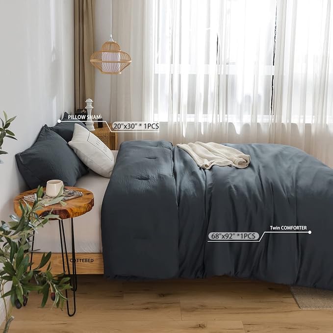 2Piece Sliky Soft Fluffy Bedding Comforters Set for Twin/XL Size Bed, Made with Cozy Washable PolyCotton Microfiber Fabric, LightWeight All Season Use, 1 Comforter & 1 Pillowsham, Dark Dusty Blue Grey