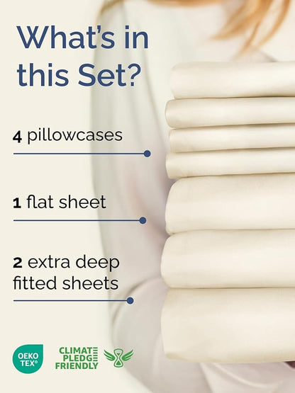 Extra Deep Split King Sheet Set - 7 Piece Breathable and Cooling Sheets - Hotel Luxury Bedding for Women, Men, Kids & Teens - Easy Secure Fit - Soft and Wrinkle Free - Extra Deep Pockets - Off White