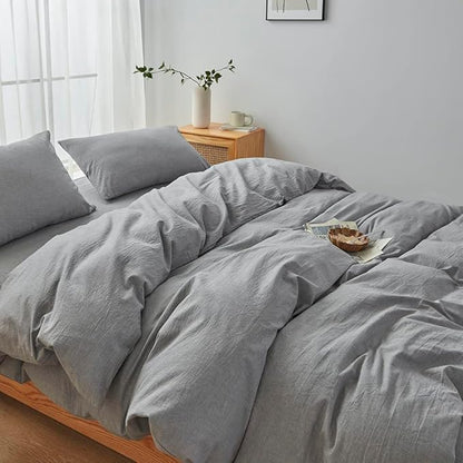 FACE TWO FACE Bedding Duvet Cover Set100% Washed Cotton Duvet Cover Linen Like Textured Breathable Durable Soft Comfy (California King, Light Grey)