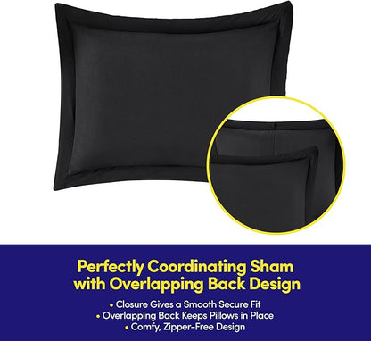 Twin Size Comforter Set Quilted Stripe Bedding Bundle – Comforter, Mattress Protector, Sheets with Pockets on the Side & Built-in Corner Strap – Fitted Sheet Media Pocket for Devices, Black/Charcoal