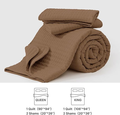 WRENSONGE King Size Quilt-3 Pieces Lightweight Bedspreads Brown King Quilt Bedding Set for All Seasons, Soft Summer Coverlet with 2 Pillow Shams Suitable for Bed, Couch, Quilt Blanket