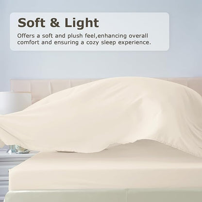 Queen Size Bed Sheet Set - 4 Piece Soft Microfiber Sheets with Deep Pockets, Cooling Technology, and Wrinkle-Free Pillowcase. Hotel-Quality, Durable Bedding, Cream