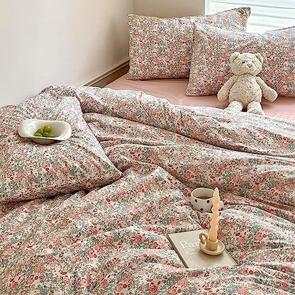 Boho Floral Duvet Cover Twin Soft Cotton Aesthetic Floral Bedding Sets French Style Pink Blue Flower Branches Duvet Cover Chic Shabby Garden Floral Comforter Cover Botanical Twin Size Bedding Sets