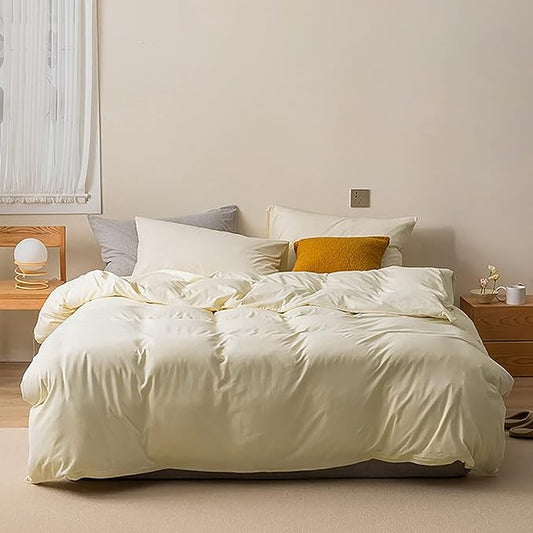 Luxlovery Beige White Comforter Set King Size Beige Ivory Bedding Set Solid Color Cream Off White Blanket Quilts Soft Breathable Ivory White Light Color Comforter Women Men
