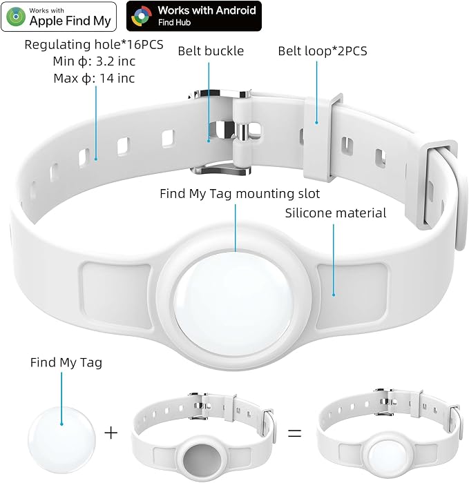 Silicone Dog Tracker Collar, Waterproof Bluetooth Pet Finder Works with Apple Find My & Google, Adjustable Collar for Small Dogs, Puppies & Cats, Fits 3.2”-14” Neck