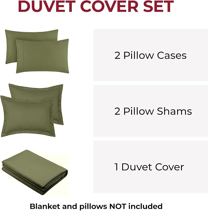 Mellanni Duvet Cover Set - 5 PC Iconic Collection Bedding Set - Hotel Luxury, Extra Soft & Cooling - Microfiber - Button Closure and Corner Ties (King, Sage)
