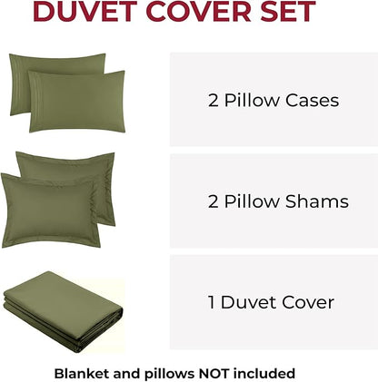 Mellanni Duvet Cover Set - 5 PC Iconic Collection Bedding Set - Hotel Luxury, Extra Soft & Cooling - Microfiber - Button Closure and Corner Ties (King, Sage)