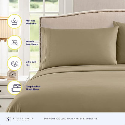 Full Size Sheet Sets - Breathable Luxury Sheets with Full Elastic & Secure Corner Straps Built In - 1800 Supreme Collection Extra Soft Deep Pocket Bedding Set, Sheet Set, Full, Sage