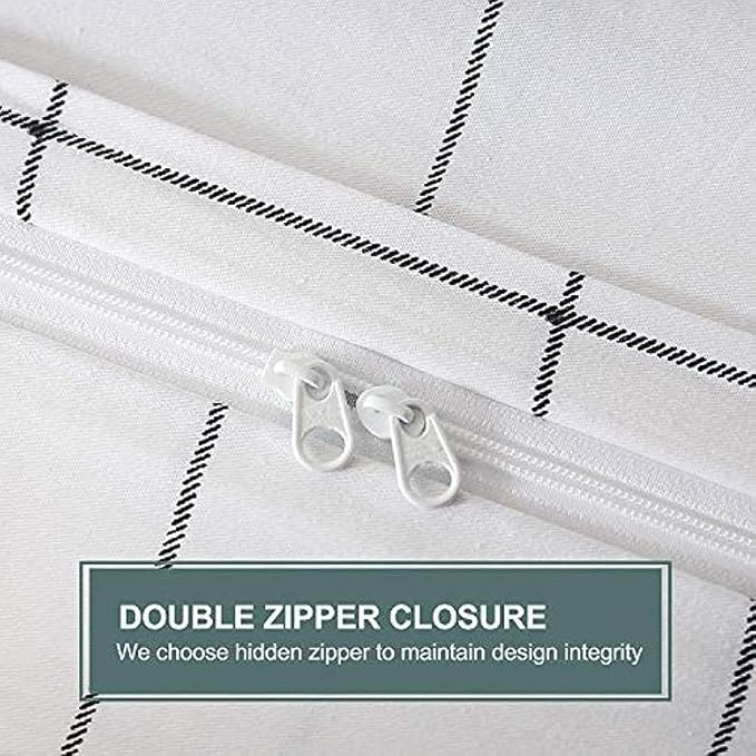 JELLYMONI 100% Natural Cotton 2pcs Plaid Duvet Cover Sets,White with Black Grid Geometric Pattern Printed Comforter Cover,with Zipper Closure & Corner Ties(Twin 66×92)