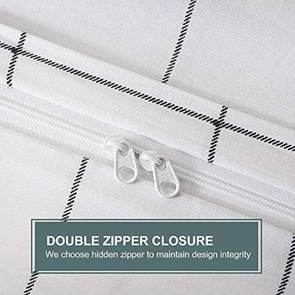 JELLYMONI 100% Natural Cotton 2pcs Plaid Duvet Cover Sets,White with Black Grid Geometric Pattern Printed Comforter Cover,with Zipper Closure & Corner Ties(Twin 66×92)