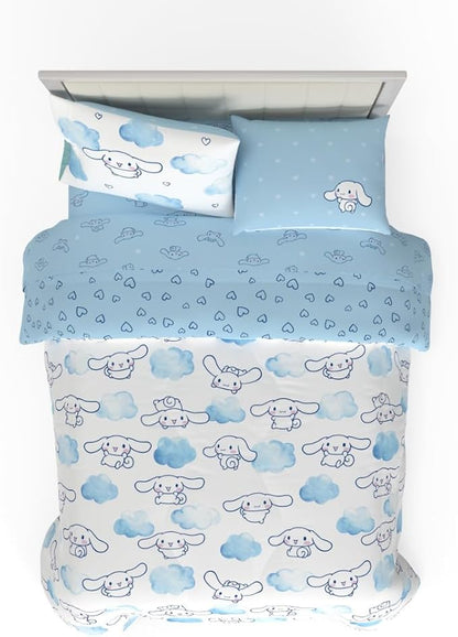 Cinnamoroll Bedding 7 Piece Super Soft Cozy Reversible Comforter and Sheet Set with Sham, Full, (100% Official Licensed Product) by Franco