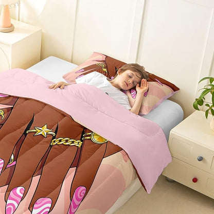 Erosebridal Romantic Makeup Themed Comforter Set Toddler Size for Girls Fashion Girlish Quilt Black Girls Bedding Set for Kids Teens Adult Women Bedroom Afro Vogue Princess Magical Down Comforter
