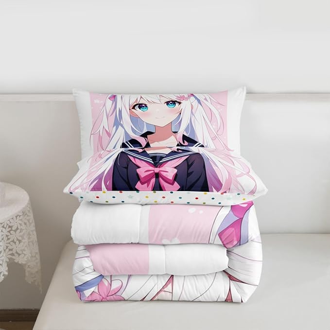 Erosebridal Kawaii Japanese Girl Comforter Set Cartoon Anime Gifts Bedding for Kids Boys Girls 3D Japanese Style Bedding Comforters & Sets Sailor Suit Uniform Girl Design Duvet Set Queen Size