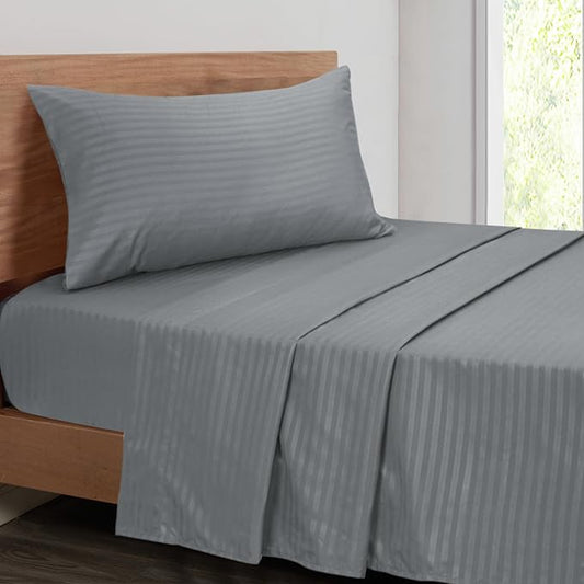 Mejoroom Striped Twin Sheet Set - Hotel Collection Twin Sheets - Bedding Sheets & Pillowcases with Deep Pocket Fitted Sheet, Breathable, Wrinkle & Fade Resistant - 3 Piece (02-Gray)