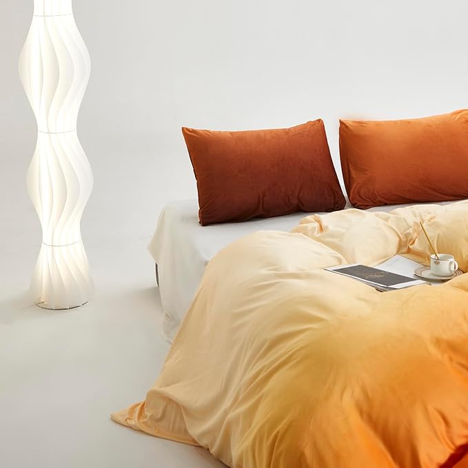 CLOTHKNOW Orange Yellow King Size Comforter Set Velvet Bedding Comforter Sets Soft Dark Yellow Comforter with 2 x Pillow Cases