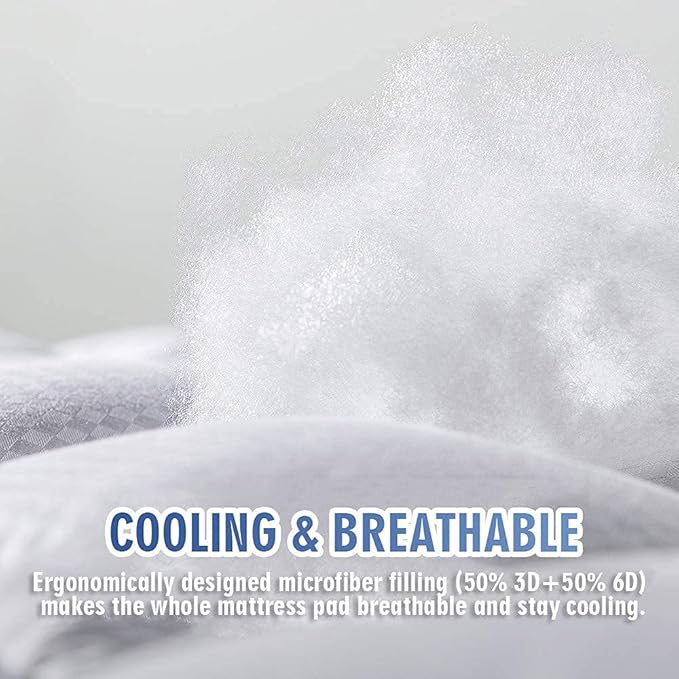MATBEBY Twin Size Mattress Pad - Cooling Breathable Mattress Topper, Quilted Fitted Mattress Protector, Pillow Top Mattress Cover with 8-21" Deep Pocket, Soft, Machine Washable, White, 39x75 Inches