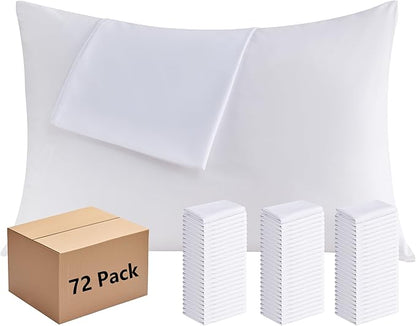 White Pillowcases Standard Size 72 Pack - Bulk Pillow Cases with Envelope Closure, Soft Brushed Microfiber Pillow Covers Hospital Hotel Airb&bs Essentials for Hosts, 20x26