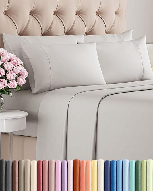 Cal King 6 Piece Sheet Set - Comfy Breathable & Cooling - Soft Hotel Luxury Bedding Set with 8-16 Inch Deep Pockets - 1 Flat & 1 Fitted Sheet & 4 Pillowcases - Wrinkle Free & Easy Care - French Grey
