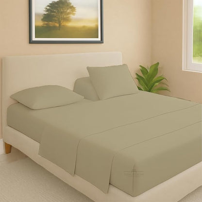 Split Head Flex 2 Qty Fitted Sheet for Adjustable Bed, Queen 28" Split Down from The Top, 100% Egyptian Cotton 600 Thread Count, 18" Deep Pocket, Super Soft Wrinkle Free, Beige