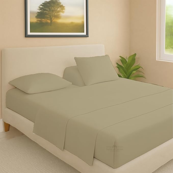Split Head Flex 1 Qty Fitted Sheet for Adjustable Bed, King 32" Split Down from The Top, 100% Egyptian Cotton 600 Thread Count, 18" Deep Pocket, Super Soft Wrinkle Free, Beige