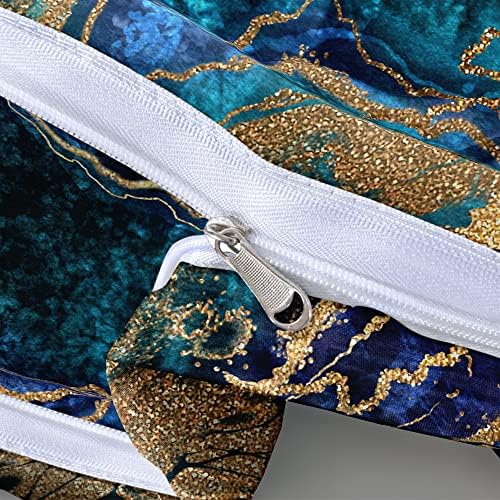Royal Blue Marble Duvet Cover Set King Size Sequin Gold Bedding Comforter Covers with 2 Pillow Shams Breathable Durable Soft Comfy
