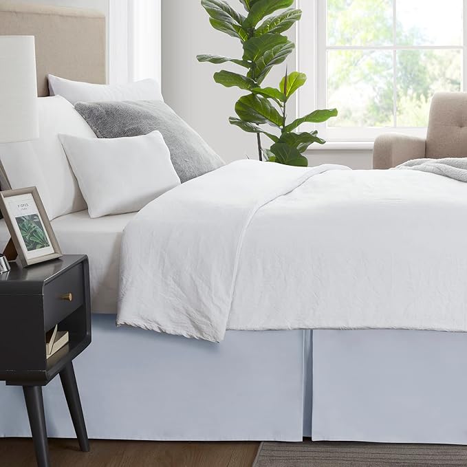 Nestl Ice Blue Full XL Bed Skirt - Full XL Size Bed Skirt 14 Inch Drop - Brushed Microfiber Bed Skirts - Hotel Quality Pleated Bed Skirt - Shrinkage & Fade Resistant