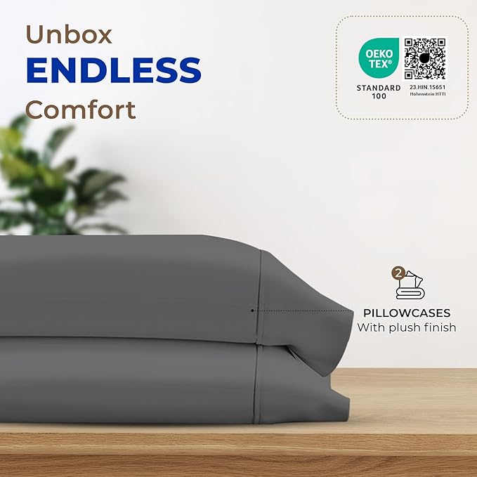 Thread Spread 100% Egyptian Cotton King Size Pillow Cases Set of 2 - Luxury 1000 Series Paradise Collection Pillow Cases King Size (Dark Grey), Soft Cooling Hotel Egyptian Cotton Pillowcases