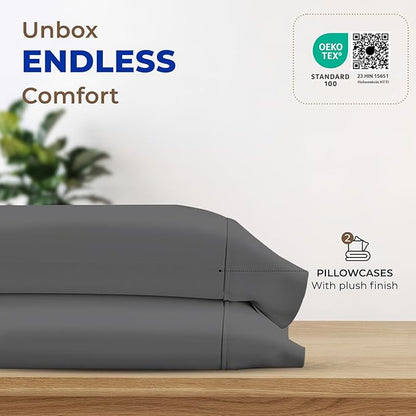 Thread Spread 100% Egyptian Cotton King Size Pillow Cases Set of 2 - Luxury 1000 Series Paradise Collection Pillow Cases King Size (Dark Grey), Soft Cooling Hotel Egyptian Cotton Pillowcases