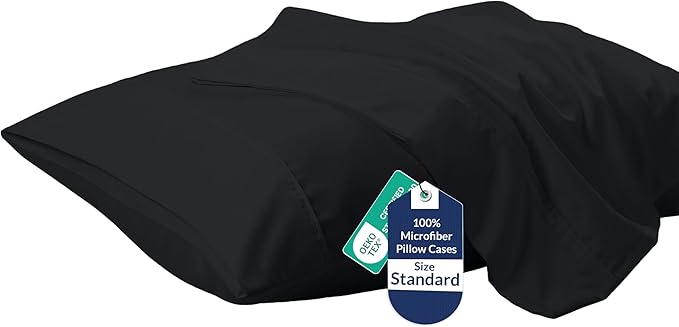 Royale Linens Standard Pillowcase Set of 2 - Bed Pillow Cover - 20"x26" - Black Pillowcases - 1800 Brushed Microfiber, Wrinkle & Fade Resistant - Soft & Cozy- Standard Size Pillow Case (STD, Black)