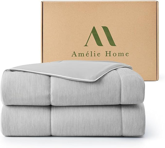 Amélie Home Cooling Comforter Twin Size, Dual-Sided Lightweight Cooling Blanket for Hot Sleepers, Q-Max 0.43 Breathable Cooling Quilt for Night Sweats, 68" x 90", Heather Cool Grey