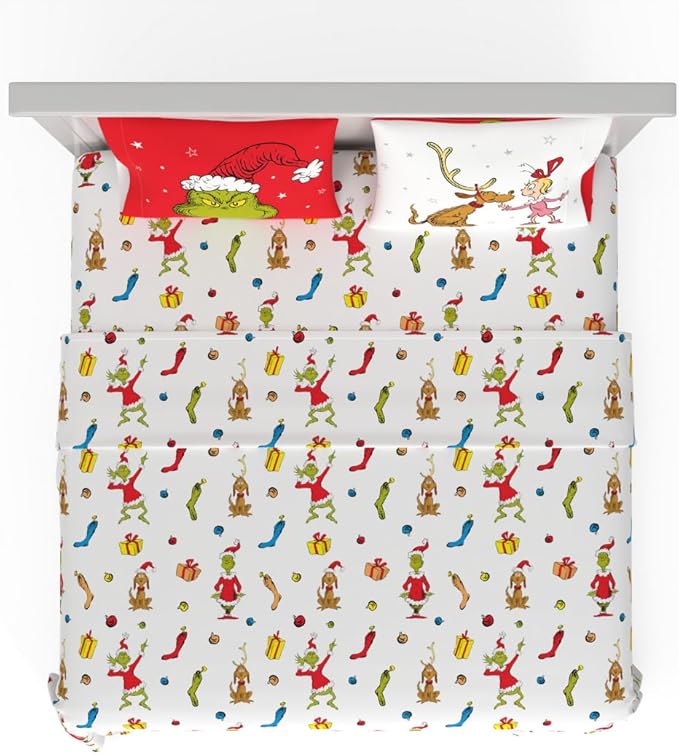 Collectibles Dr. Seuss The Grinch Holiday & Christmas Bedding Super Soft Microfiber 4 Piece King Sheet Set, (Officially Licensed Product) By Franco