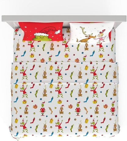 Collectibles Dr. Seuss The Grinch Holiday & Christmas Bedding Super Soft Microfiber 4 Piece King Sheet Set, (Officially Licensed Product) By Franco