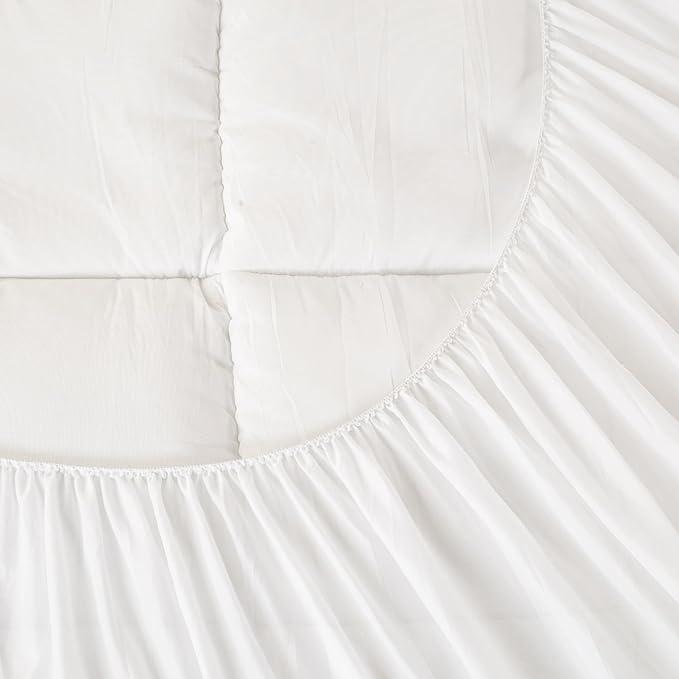 Nutan, Quilted Fitted Mattress Pad – Fitted Elastic Quilted Protector, Cover Stretches up to 18 Inches Deep Pocket - Machine Washable Topper, Twin, White