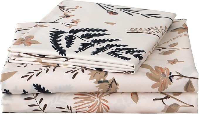 JSD Boho Floral Printed Sheet Set Cal King, 4 Piece, Soft Botanical Pattern Microfiber Sheets Extra Deep Pocket
