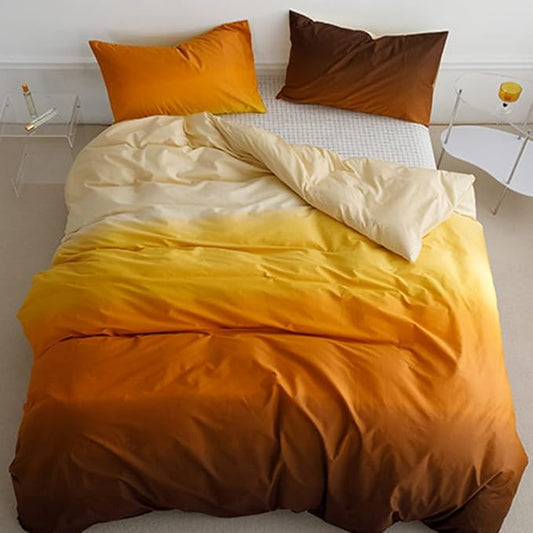CLOTHKNOW Orange Pumpkin California King Comforter Set Gradient Rust Beige Bedding Comforter Sets Cal King Light Orange Bed Comforter Yellow Bedding Comforter Burnt Orange Comforter Sets