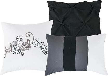 Chezmoi Collection Napa 7-Piece Luxury Leaves Scroll Embroidery Bedding Comforter Set (Full, Black/Gray/White)