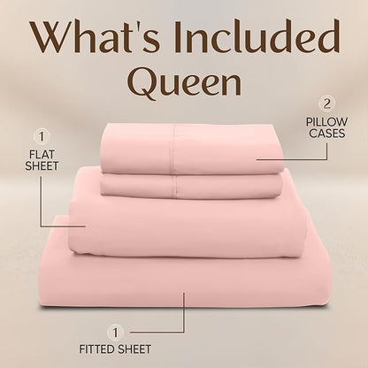 Utopia Bedding Queen Size Sheet Set – 4 Piece Bed Sheets, Soft and Breathable Microfiber, Includes 1 Fitted Sheet, 1 Flat Sheet and 2 Pillowcases – Oeko Tex (Tea Pink)