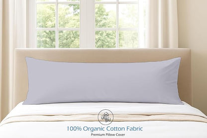 Comfort Beddings Body Pillowcase, 100% Organic Cotton 600 Thread Count Sateen, Soft Cooling Silver, 1-Pack, Hidden Zipper Closure, Hotel Quality, Fade & Shrink Resistant, 20 x 48 Inches