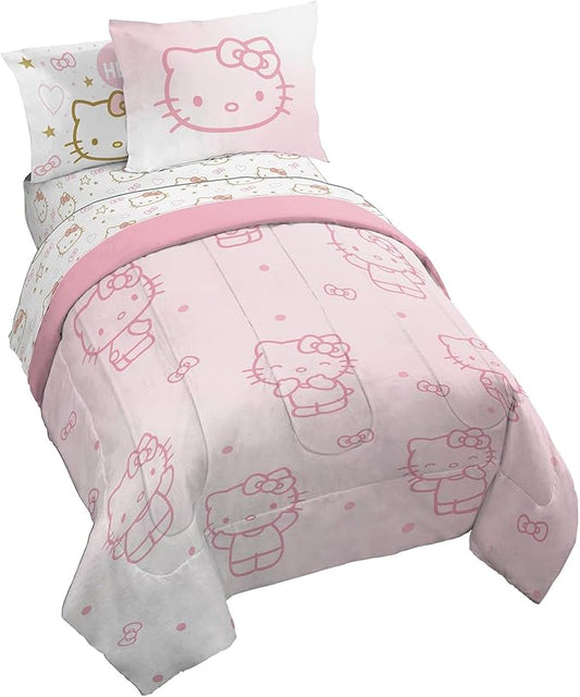 Jay Franco Hello Kitty Twin Comforter Set - 5 Piece Bedding Includes Sheet Set & Pillow Covers - Super Soft Pink Bedding