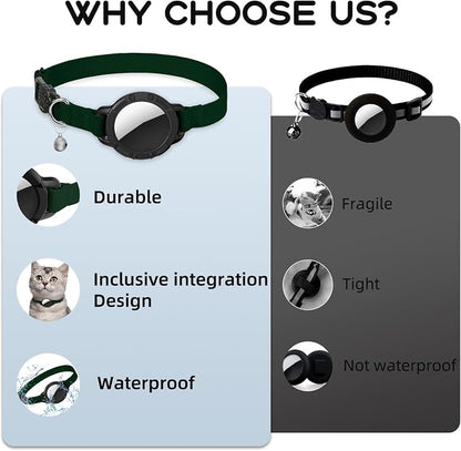 AirTag Cat Collars, Stretchy Collar with AirTag Holder and Bell | Breakaway - Ultra Design Elastic - GPS Tracking Collars - Adjustable Size for Cats & Puppies 7.5-12.5" - (Forest Green)