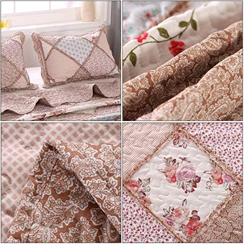 Full/Queen Size Quilt Set Pink Floral Patchwork Bedspreads Bedding Set